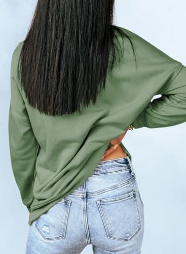 Dokotoo Womens Casual Oversized Long Sleeve Round Neck Sweatshirt Side Split Loose Fit Solid Basic Pullover Tunic Shirts Tops Ladies Sweatshirts for Women 2025 Fashion Fall Spinach Green XLarge - Image 5