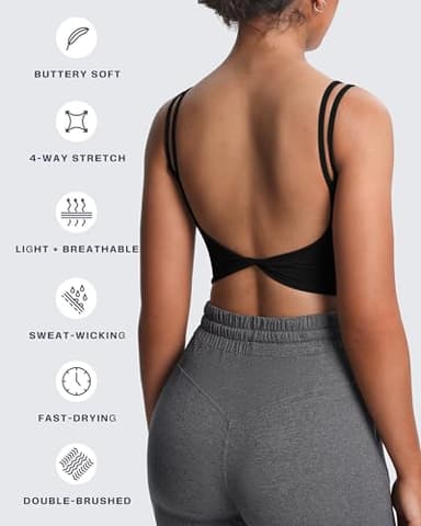 Aoxjox Women's Workout Sports Bras Fitness Yoga Crop Tank Twist Back Cami (Black, Medium) - Image 5