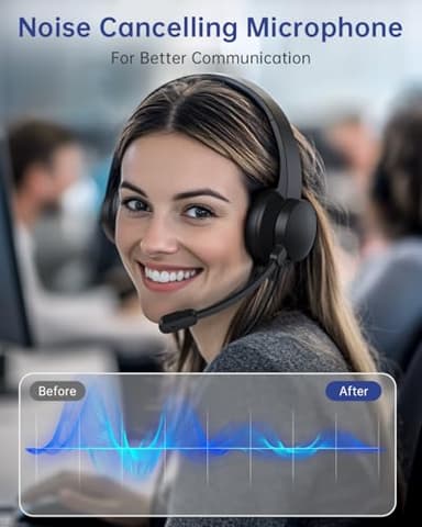 Masajoy USB Headset with Microphone for PC, Wired Headphones with Mic USB Headset with Noise Cancelling Microphone, Computer Headsets with Microphone for Home Office Online Class Teams Skype（Black） - Image 2