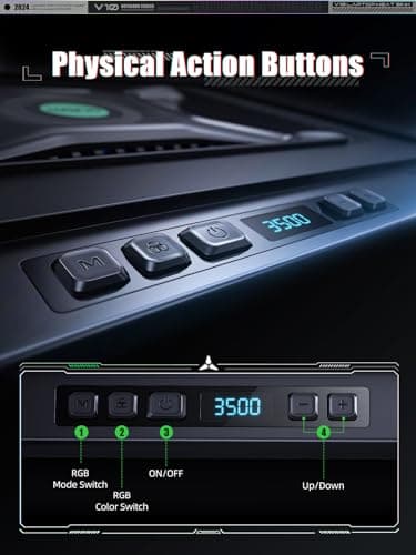 llano V10 Gaming Laptop Cooling Pad, RGB Laptop Cooler Stand with Powerful 4.72 Inch External Turbo Cooling Fan, Fast Cooling Computer 13-17.3in, Button Control, 3 Adjustable Stand, 4-Port USB C&A - Image 4