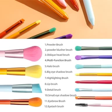 BS-MALL Children Makeup Brushes Colorful 12 Pcs Makeup Brush Set Foudation Concealer Blush Eyeshadow Brush - Image 3