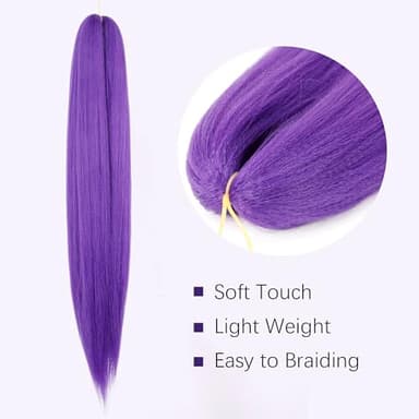 Purple Pre-stretched Braiding Hair Extension for Braids Yaki Synthetic Crochet Braiding Twist Hair Halloween Costume Cosplay (Purple, 24 Inch) - Image 4