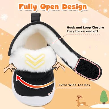 BARERUN Infant Unisex Warm Fur Lining Soft Boots Baby Winter Ankle Non-Slip Sole Toddler Winter Snow Crib Shoes Black Baby Shoe Size 12-18 Months - Image 2