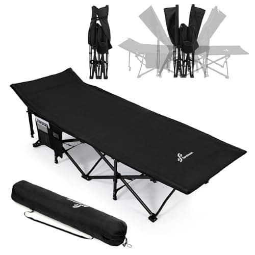 Sportneer Camping Cot: 1200D Double Layer Oxford Foldable Camping Cots for Adults - Heavy Duty Cots for Camping Travel Tent Day Outdoor & Home Guest, Camping Cots with Carry Bag & 2 Side Pockets - Image 1