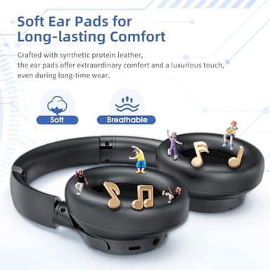 Eduiosma Active Noise Cancelling Headphones, Wireless Over Ear Bluetooth Headphones with Microphone, Transparency Mode, 70H Playtime, Hi-Res Audio, Deep Bass, Bluetooth 5.3, Lightweight Design,Black - Image 4