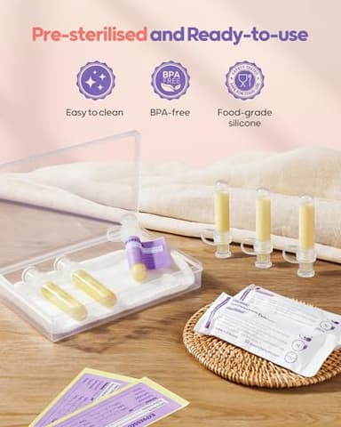 Nuliie Colostrum Collector Kit 7ml/8pcs, Leakproof, Reusable Breast Milk Collector, Heat & Freezer Resistant, BPA-Free, With Cotton Cloth Wipe, Storage Case, Cleaning Brush - Ready-to-Use for Newborns - Image 4