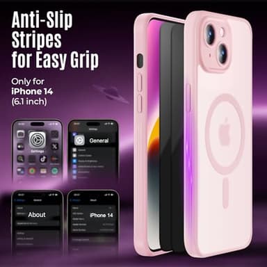 Symcele Designed for iPhone 14 Case, Compatible with MagSafe, with Privacy Screen Protectors X2, [Camera Protection] [15FT Military Drop Protection] Shockproof Phone Case, 6.1", Pink - Image 6