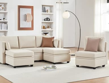 Weture Modular Sectional Sofa with Storage, U Shaped Sectional Couch for Living Room, Convertible Modular Sofa Couch with Ottomans, High Supportive & Soft Sponge, 6 Seat, Beige - Image 7