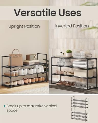 SONGMICS Shoe Rack, 3-Tier Shoe Organizer, Metal Storage Shelf, Upright or Upside Down, for 16-20 Pairs, Stackable, for Entryway, 11.8 x 36.2 x 21.7 Inches, Black ULSA303B02 - Image 5