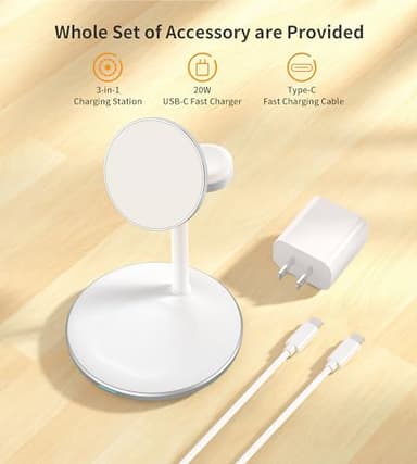 XooFly 3 in 1 Wireless Charging Station for Apple Devices, 15W Fast Wireless Mag-Safe Charger Stand with 20W Adapter for iPhone 17 16 15 14 13 12 Pro Max/Air/Plus/Pro/Mini,iWatch,AirPods (White) - Image 8