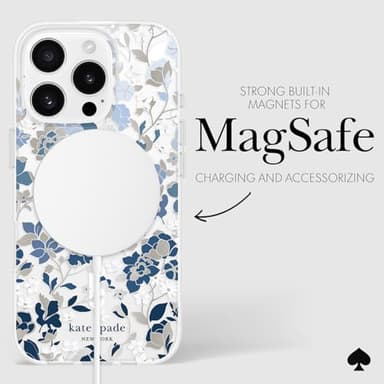 kate spade new york iPhone 16 Pro Case - Compatible with MagSafe - Designer Phone Case - Flowerbed Blue Gems - Image 6