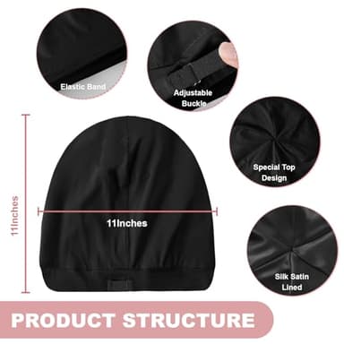 ZHENSILK Silk Satin Bonnet Satin Lined Sleep Cap Hair Wrap for Sleeping Hair Cover Slouchy Beanie Hat for Women Men 2PCS(Black&Grey) - Image 3