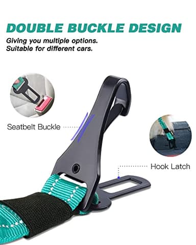AUBELL Dog Seat Belt for Car,2 Pack Set 3-in-1 Adjustable Reflective Bungee Heavy Duty Dog Car Harness Tether with Clip Hook Latch & Buckle,Swivel Zinc Alloy Carabiner,Black+Teal - Image 3