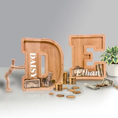 JOOMLAFLY Wooden Letter Piggy Bank for Kids Larger Letter Piggy Bank for Boys and Girls Personalized Piggy Bank Initial Coin Bank Wood Kids Money Bank for Birthday and Festival - Image 2