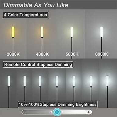 Nukanu Floor Lamp with Remote Control,Bright Floor Lamps for Living Room/Bedroom/Office, Stepless Adjustable 3000K-6000K Colors and 10-100% Brightness,Standing Light with Foot Switch (Black) - Image 3