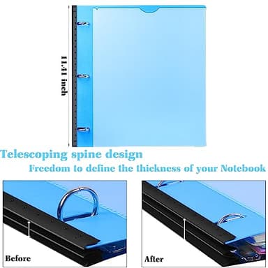 INFUN All-in-one Telescoping Binder Notebook - 2PCS, Refillable 3 Ring Notebook Binder with 1 Plastic Movable Pocket Folder,5 Plastic Subject dividers and Graph Paper and College Ruled Paper - Blue - Image 4