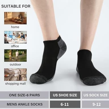 COOPLUS 12 Pack Mens Cushioned Ankle Socks, Low Cut Breathable Casual Socks (Shoe Size 6-11) - Image 2