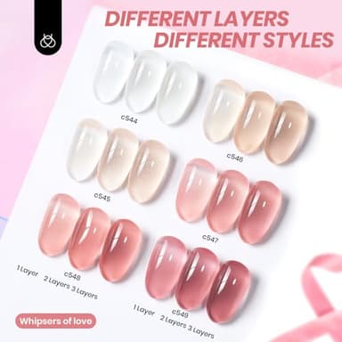 beetles Gel Polish Whispers of Love Jelly Gel Nail Polish Set - 6 Colors Milky White Nude Pink Neutral Sheer Translucent Soak Off UV Gel Nail Kit, Nail Concealer for Salon DIY Manicure Gift for Women - Image 2