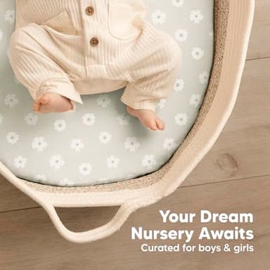 2-Pack Baby Bassinet Sheets Girl, Boy - Viscose Derived from Bamboo Fitted Bassinet Sheets Compatible with Halo Bassinest Swivel Sleeper, Baby Delight, Graco Bedside Bassinet Mattress Sheet (Meadow) - Image 8