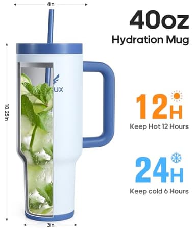 Gedux 40oz Tumbler With Handle, 2-IN-1 Leak Proof Lid (Straw/Flip), Insulated Water Bottle, Stainless Steel Tumbler with Non-Slip Silicone, Wide Mouth Travel Mug Cupholder Friendly Dishwasher Safe - Image 4
