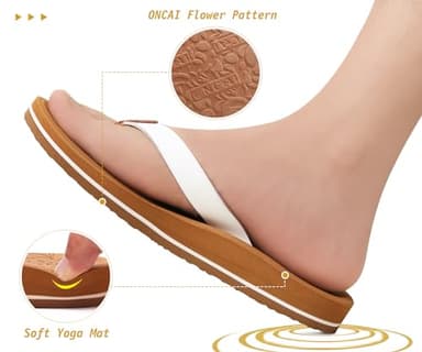 ONCAI Womens Flip Flops Arch Support Yoga Mat Summer Beach Leather Woman Dressy Thong Sandal for Women 2025 with Plantar Fasciitis Walking Ladies Sandal Outdoor Rubber Soles White/Khaki Size 7.5 - Image 4