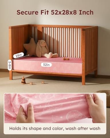 Unnivoll Baby Crib Sheets for Boys Girls, Fitted Crib Sheet Neutral 3 Pack for Standard Crib and Toddler Mattress, Breathable Soft Microfiber Baby Sheet 28x52x8in Pink White Moon - Image 3