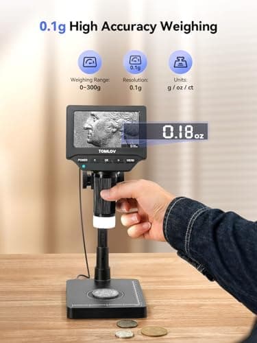TOMLOV DM4W Microscope with Weighing Scale: 4.3" Digital Coin Microscope with Screen, Error Coin Magnifier with Lights, Weight Scale for Collectors, Jeweler, Students, Compatible with Windows/Mac - Image 4