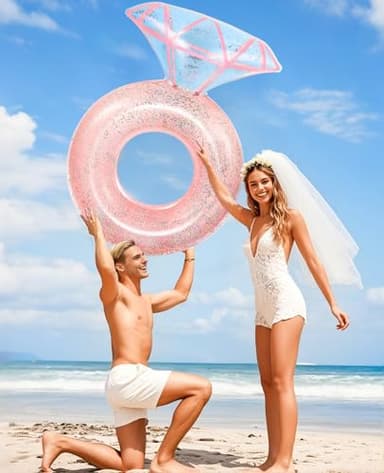 HeySplash Pool Floats, Inflatable Diamond Ring Pool Float, Large Engagement Ring Floatie for Bachelorette Party, Swim Tube River Lake Wedding Bride Stagette Decor Fun Toy Raft Adults, Rose Gold - Image 6