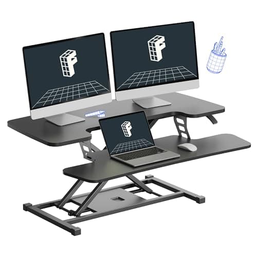 FLEXISPOT 36-inch Standing Desk Converter Height Adjustable Sit to Stand Up Workstation, Dual Monitor and Laptop Riser with Wide Keyboard Tray, Black - Image 1