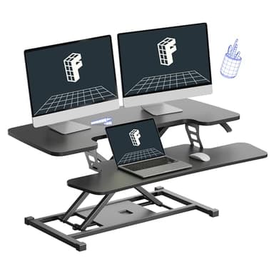 FLEXISPOT 36-inch Standing Desk Converter Height Adjustable Sit to Stand Up Workstation, Dual Monitor and Laptop Riser with Wide Keyboard Tray, Black - Image 1