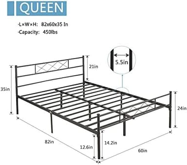 VECELO Queen Metal Platform Bed Frame with Headboard & Footboard, Steel Slats Mattress Foundation, No Box Spring Needed, Dark Black - Image 4