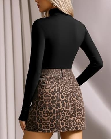 MANGOPOP Women's Mock Turtle Neck Long Sleeve Tops Bodysuit Jumpsuit - Image 3