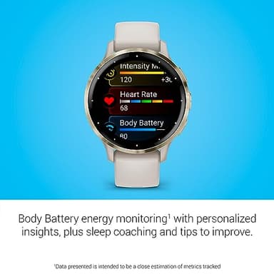 Garmin Venu 3S Soft Gold Stainless Steel Bezel 1.2-Inch AMOLED Touchscreen Display Smart Watch with 41mm Ivory Case and Silicone Band - Image 4