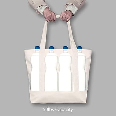TOPDesign 30-Pack Canvas Tote Bags with an External Pocket, Reusable Grocery Shopping Bags, Top Zipper Closure, Daily Essentials (Natural) - Image 6