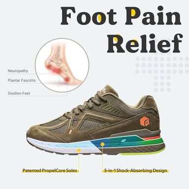 FitVille Wide Walking Shoes for Men Wide Width Sneakers for Flat Feet Heel Pain Relief - Rebound Core (10 Wide, Army Green) - Image 3