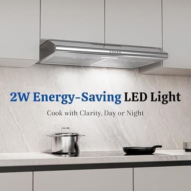 FIREGAS Under Cabinet Range Hood 30 Inch, Ducted/Ductless Convertible Kitchen Vent Hood with 250 CFM, Stainless Steel, 3-Speed Exhaust Fan, Energy-Efficient LED Lights for Stove Ventilation - Image 8