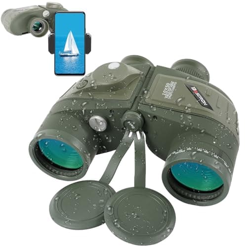 10X50 Binoculars with Compass and Rangefinder,Phone Adapter,Strap,BAK4 Prism FMC Lens,Shockproof IPX7 Waterproof Military Tacticle Binocular for Adults with Birdwatching Sailing Boating Hunting