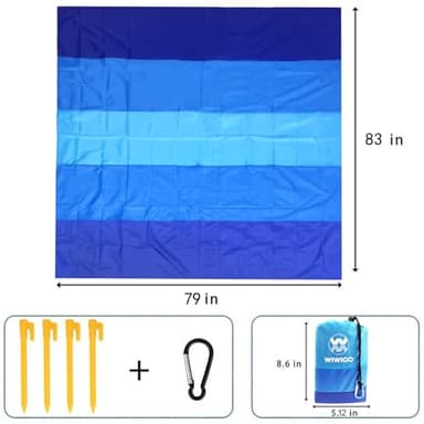 WIWIGO Beach Blanket Waterproof Sandproof Beach Mat 79" X 83"/10'x9'for 2-8 Adults Quick Drying Outdoor Picnic Mat Beach Accessories for Travel, Camping, Hiking - Image 2