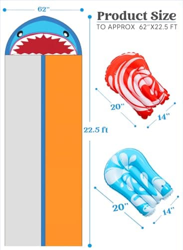 Sloosh Water Slides with 2 Inflatable Boards,22.5ft Double Lane Splash Slip Lawn Water Slide with Advanced Sprinklers Summer Toy for Kids Adults Fun Backyard Summer Outdoor, Shark - Image 2