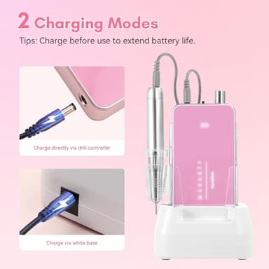 Makartt Nail Drill Professional: 60W 35000RPM Electric Nail File with Coreless Motor, 2 in 1 Desktop & Portable, Drill Bits and LCD Display for Acrylic Gel Nails, Nouvella Pink - Image 6
