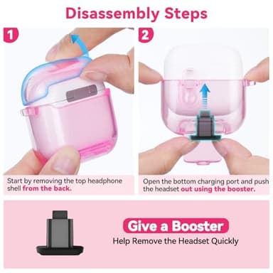 Skyconser with Safety Lock for Apple AirPods 4 Case 2024,Clear Cases with Phone Stand & Cleaning Kit,Soft TPU Cover for AirPods 4th Generation Case,Cute Bling Keychain for Women Girls-Clear Pink - Image 6