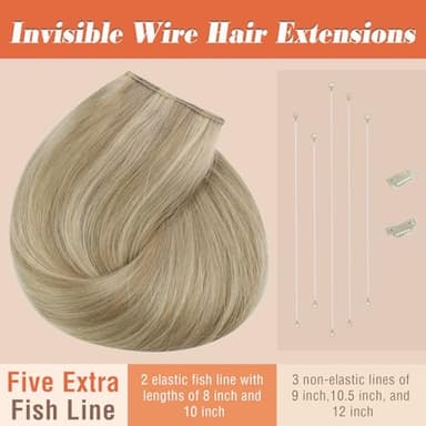 Sunny Hair Wire Hair Extensions Real Human Hair Fish Line Human Hair Extensions Invisible Wire Extensions Golden Blonde with Medium Blonde Highlights #16/22 22 Inch - Image 5