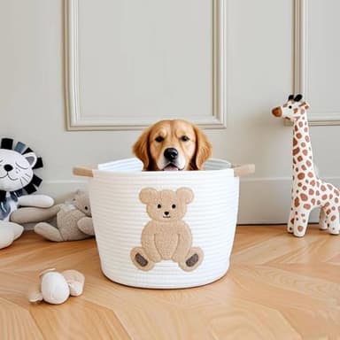 INough Cotton Rope Basket Toy Storage Baskets for kids Laundry Hamper, Gift Basket Empty Baby Shower Baskets with Handles, Cute Bins Blanket Stuffed Animal Storage for Nursery, Living Room Decor, Bear - Image 4