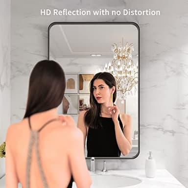 LOAAO Black Metal Framed Bathroom Mirror for Wall, 24X36 Inch Rounded Rectangle Mirror, Matte Black Bathroom Vanity Mirror Farmhouse, Anti-Rust, Hangs Horizontally or Vertically - Image 2