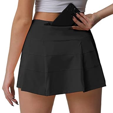 Husnainna High Waisted Pleated Tennis Skirt with Pockets Athletic Golf Skorts for Women Casual Workout Built-in Shorts 018BZQ-Black/d8 - Image 1