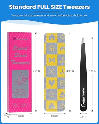 Expert Slant Tip Tweezers with Leather Case, GlamTweeler Sharp & Precision Stainless Steel Tweezer for Eyebrows, Facial Hair and Fine Hairs Removal (Black) - Image 7