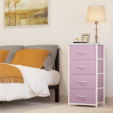 YITAHOME Storage Drawer with 4 Drawers - Fabric Dressers for Teen, Dresser for Bedroom, Living Room, Closets - Sturdy Steel Frame, Wooden Top & Easy Pull Fabric Bins, Pink - Image 4