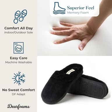 Dearfoams Women's Indoor/Outdoor Memory Foam Darcy Microfiber Velour Clog, Wide Widths Slipper, Black, Large - Image 5