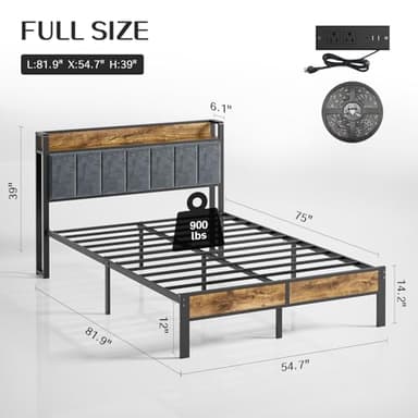 Liians Full Bed Frame with Storage Charging Station Headboard, Smart LED Light, Metal Platform Bed No Box Spring Required, Easy Assembly, Noise Free - Image 2
