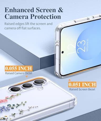 GVIEWIN for Samsung Galaxy S25 Case, [Screen & Camera Lens Protector] [Non Yellowing] Floral Clear Slim Shockproof Military-Grade Protection Phone Cover, Flower Design for Women, Rubiaceae/Colorful - Image 5
